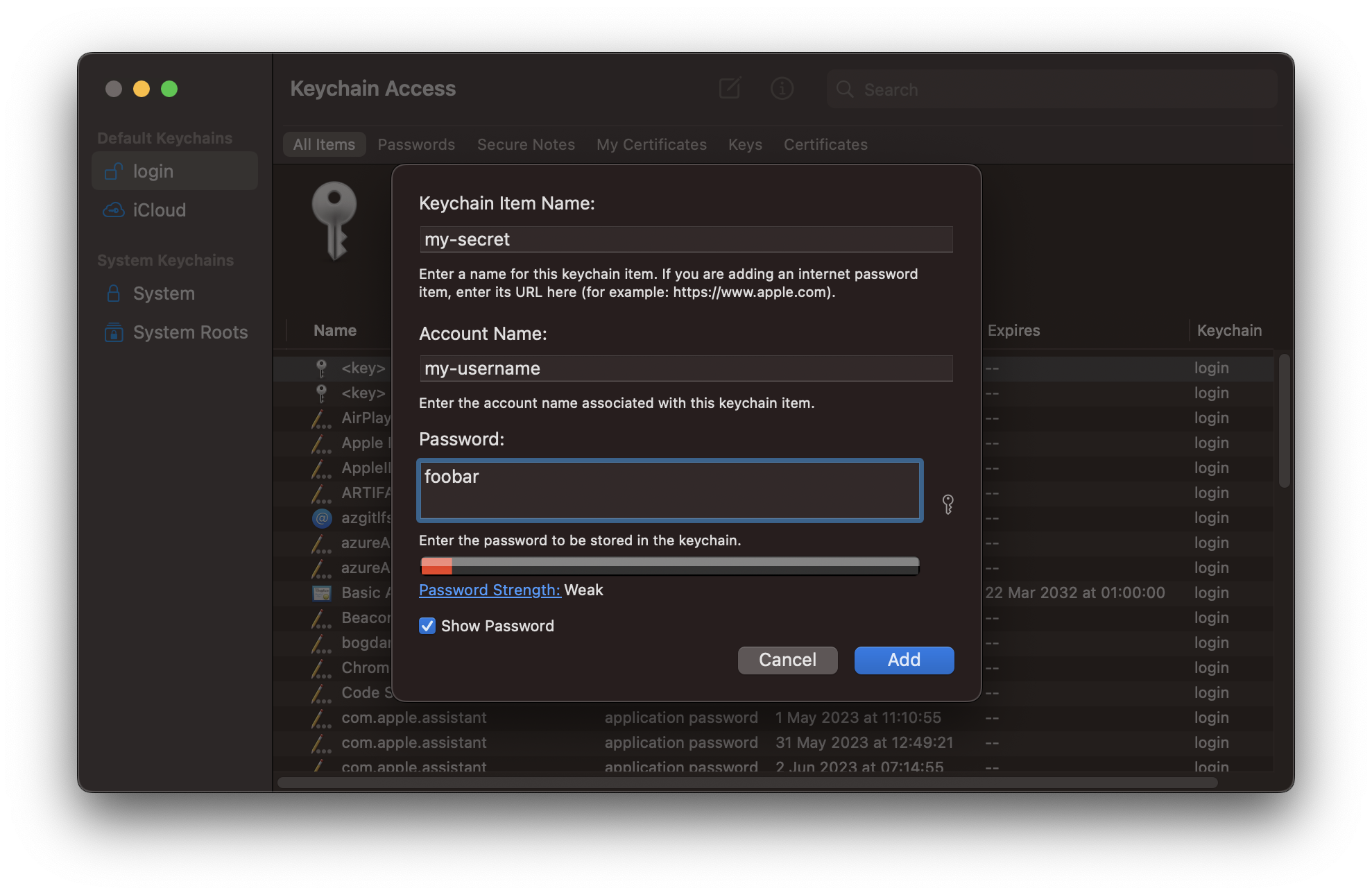 Add New Password Item